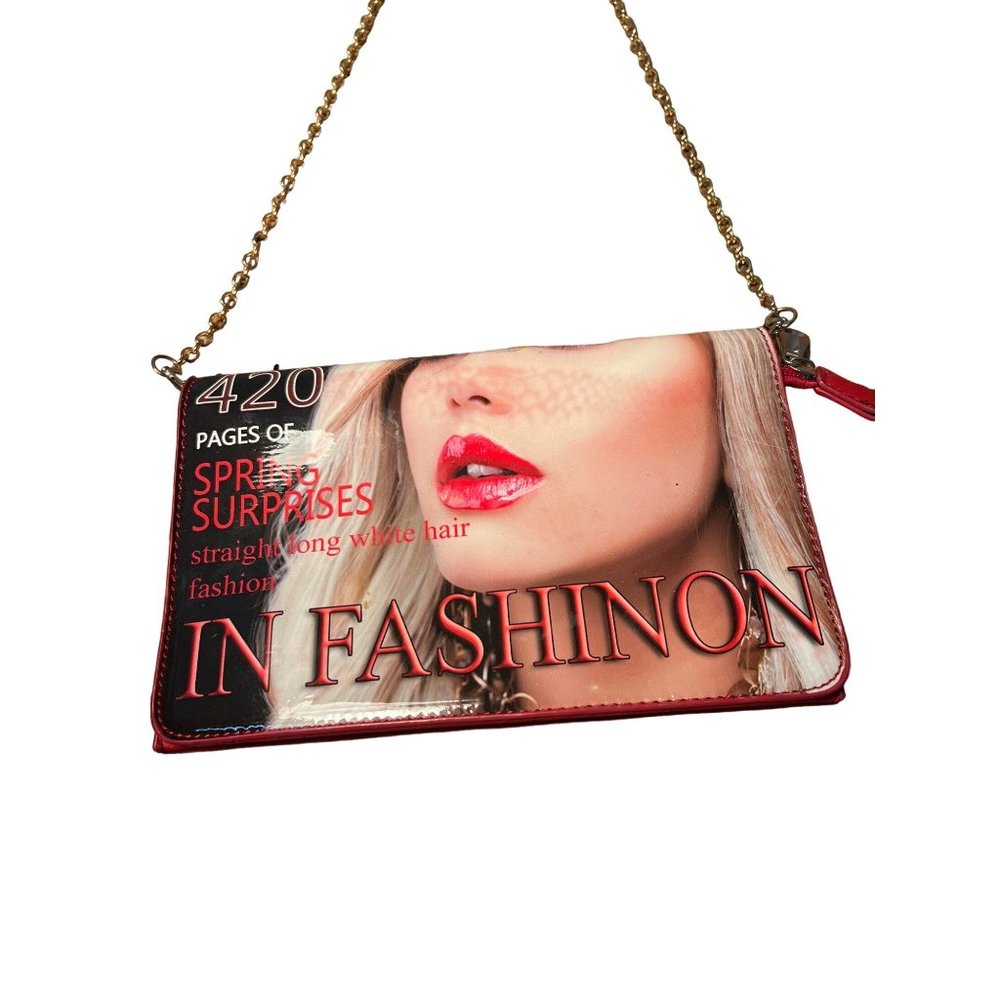 Magazine Cover Handbag Red Lipstick Bag Crossbody Novelty Purse - Picture 1 of 7